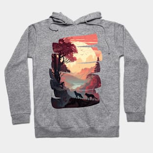 Two lover wolves on mountain aesthetic Hoodie